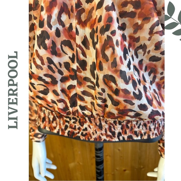 Liverpool Women's Long Sleeve Woven Blouse with Smocked Waistband Animal Print - Picture 7 of 8
